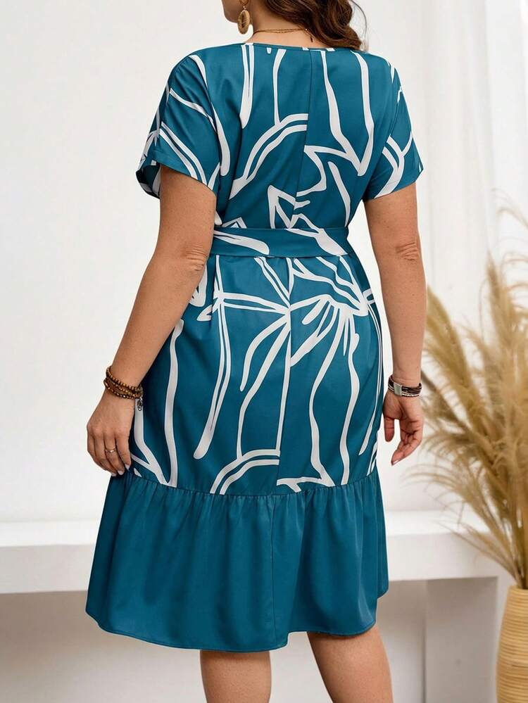 Plus Size Casual Vacation Floral Print Patchwork Dress, Summer Dresses