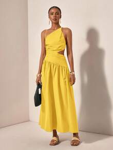 Zivah 新款休闲度假风不对称镂空露背交叉绑带连衣裙 - 鵝黃色 - 查看 7