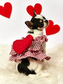 PETSIN Roupa fofa e delicada para a primavera, com estampa de corações para o Dia dos Namorados. Minissaia confortável e macia para animais de estimação, ideal para Yorkshire Terrier, Maltês, Bichon Frisé e Pomerânia. Perfeita para fotos de Dia dos Namorados, encontros familiares e uso diário. Look fashion para pets no Dia dos Namorados. - Multicolorido - Ver 3