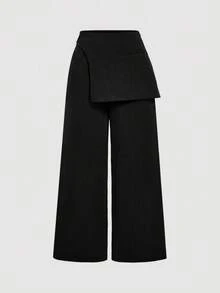 SHEIN MOD Quần tây nữ cỡ lớn màu xám đậm, kiểu dáng trang trọng, phù hợp cho mùa tựu trường, trang phục công sở thu/đông, du lịch Paris, thoải mái, màu đen, trang phục dự tiệc. - màu đen - Xem 6