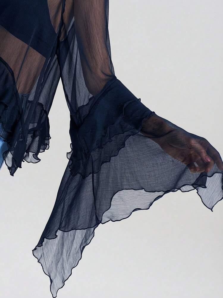 Women's Loose Ruched Hem Semi-Sheer Blouse, Versatile For Urban Commute, Business, Casual, Elegant For Holiday, Party, Summer