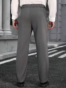 Manfinity Bizformal Men's Pleated Solid Color Slant Pocket Business Casual Pants - Grey - View 2