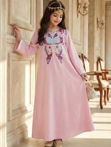 SHEIN 少女宽松休闲超长蝴蝶图案花卉V领睡袍，度假风