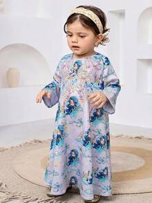 Baby Girls Cute Cartoon Print Long Sleeve Dress - Multicolor - View 5