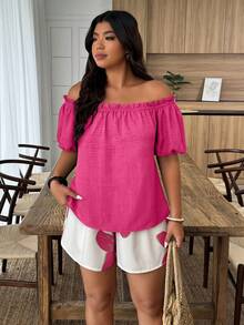 Weeklong Plus Size Women 2pcs Set Off Shoulder Casual Vacation Top - Multicolor - View 3