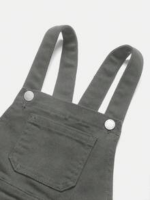 Young BoyLetter Print Black Denim Bib Pants - Light Grey - View 5