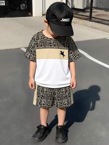 2pcs/Set Toddler Boys' Casual Creative Paperclip & Soldier Graphic Print Short Sleeve T-Shirt And Shorts Set, Comfortable Daily Wear, Spring/Summer/Autumn - Multicolor - View 4