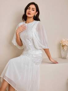 Graceveil Women's Spring New Lace Chiffon Patchwork Long Dress Lace Dress - White - View 7