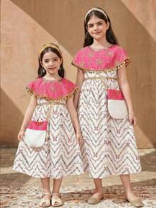 SHEIN 少女撞色拼接印花连衣裙 - 粉色 - 查看 6