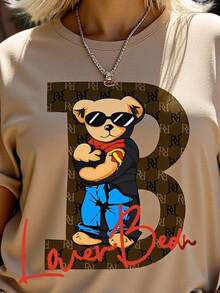 SHEIN Bear Printed T-Shirt And Solid Color Shorts 2pcs/Set - Multicolor - View 4