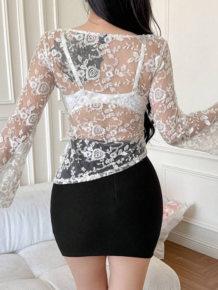 Women's Lace Camisole, Mesh Undershirt, Elegant Fitted Unique Beautiful Top