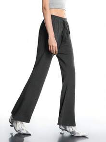 Airlisse Women's Fashion Y2K Flare Leg Drawstring Waist Sweatpants Flared Pants For Women Bell Bottom Pants Y2K - Dark Grey - View 5