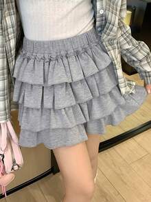 FRIFUL Women's Layered Cake Skirt, Sweet Mini Skirt - Grey - View 5