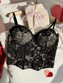 Comfortcana 大码性感蕾丝透视吊带背心，适合派对和情人节穿着，春夏款 - 黑色 - 查看 6