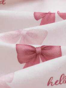 SHEIN Babygirl Cute Knitted Bow Long Sleeve Pajama Set, Casual Sleepwear