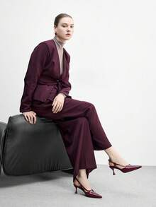 CUCCOO BIZCHIC Women's Pointed Toe Burgundy Patent Leather Backless Ankle Strap Minimalist All-Match Stylish Commute Daily Versatile Stiletto High Heels Valentine's Day - Burgundy - View 2