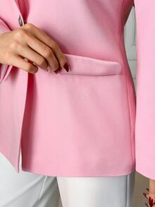 EURMUSE Women Rhinestone Lapel Neck Elegant Pink Blazer - Pink - View 5