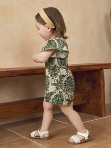 SHEIN Baby Girl Ditsy Floral Ruffled Collar Casual Romper - Multicolor - View 4