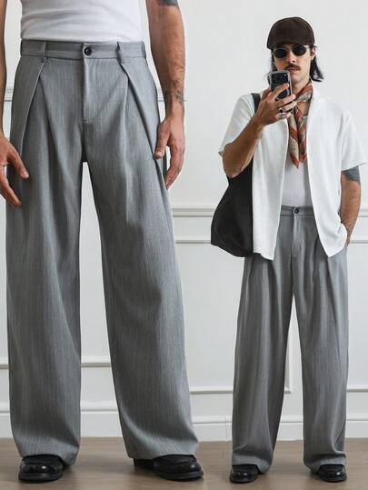 HUEFORM 男士条纹褶裥纽扣休闲宽松办公裤