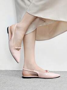 CUCCOO BIZCHIC Damen Nude-farbene Lacklederschuhe mit spitzer Zehenkappe, rückenfreiem Riemen, komfortabler, simpler Stil mit Strass-Verzierung, für den Arbeitsweg geeignet - Nackt - Übersicht 3