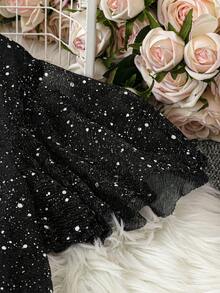 SHEIN Clasi Plus Size Glitter Pattern Elegant Short Sleeve Dress - Black - View 4