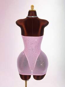 Amplova Gold Sequin Embellished Low-Cut Backless Mini Bodycon Party Dress Slay Diva Dress Sexy Dress For Club - Pink - View 2