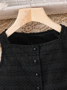 Young Girl Woven Solid Color Casual Vacation Sleeveless Textured Shirt, Summer - Black - View 4