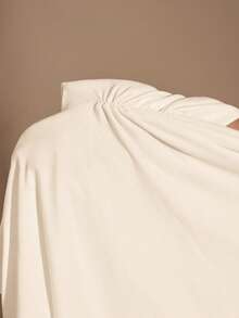 SHEIN BAE Plus Size Elegant Minimalist Solid Color Ruched Waist T-Shirt, Suitable For Commuting, Autumn - Apricot - View 6