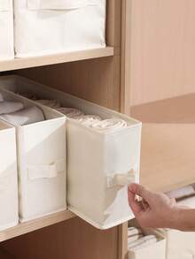 1pc Solid Color Narrow Long Gap Fabric Storage Box Drawer Style Wardrobe Clothes Organizer Rectangle Bin For Home Bedroom Closet Spring Cleaning Holiday Housewarming Gift - Beige - View 4