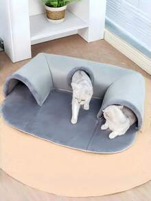 1 pieza Túnel de cama de confort de tres en uno - Adecuado para gatos pequeños y medianos, conejos y hámsteres. Sirve tanto como una alfombra de juego como de refugio cálido, con un fondo antideslizante, y es ideal para mascotas pequeñas y medianas como gatos, conejos y hámsteres | Ropa de cama de invierno y otoño para gatos, túneles para gatos para dormir y jugar; Túneles de juego para mascotas - Multicolor - Ver 2
