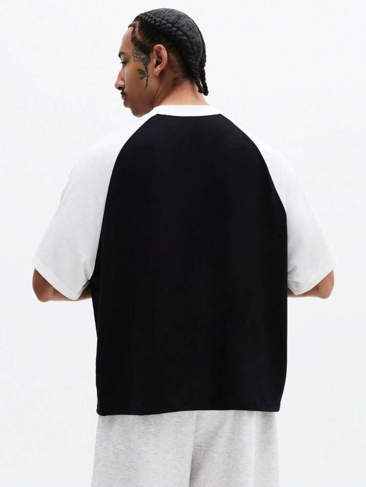Raglan Crew Neck Contrast Color Block Tee