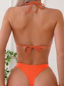 SHEIN Swim 女士纯色吊带性感比基尼套装 夏季