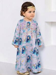 Baby Girls Cute Cartoon Print Long Sleeve Dress - Multicolor - View 3