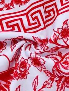 Swim Oasis 2026 New Elegant Floral Print One-Piece Swimsuit, High-End Beach Resort Wear, Plus Size - Red - View 4