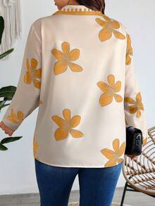EMERY ROSE Plus Size Random Floral Print Casual Shirt, Spring/Autumn - Multicolor - View 2