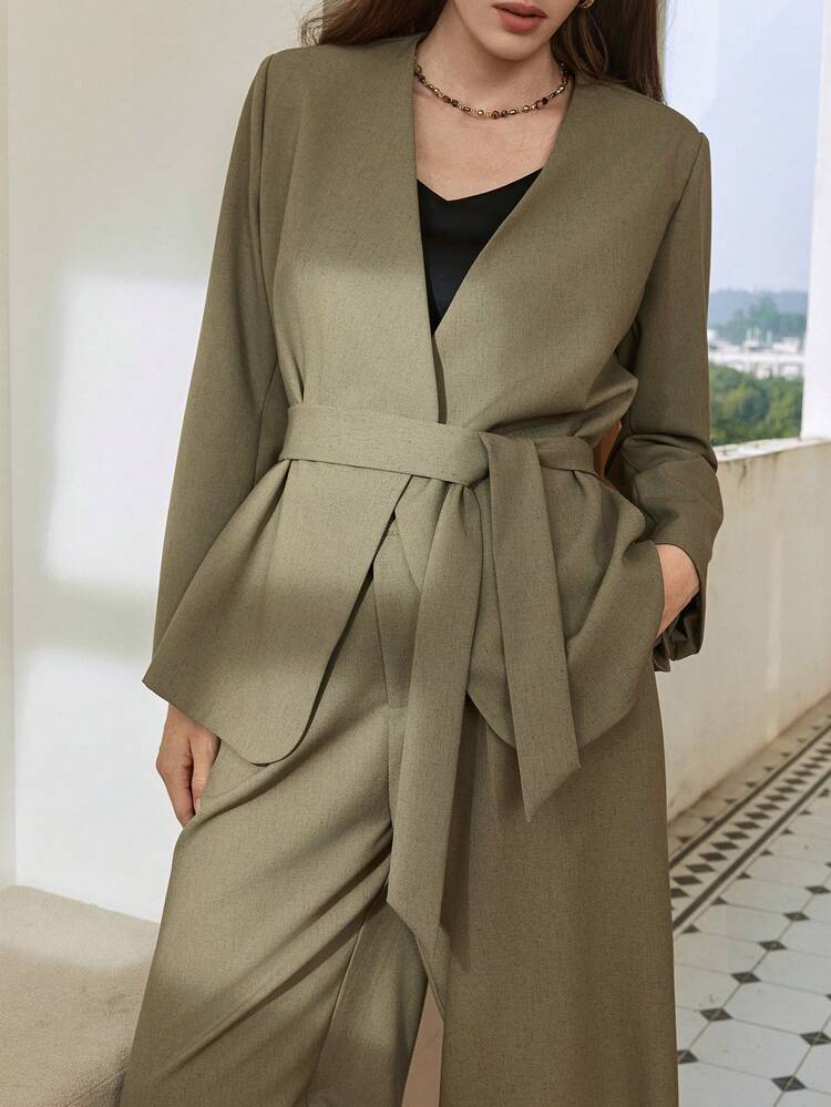 2pcs/Set Women's Elegant Office/Commute Outfit, Loose Top And Straight Leg Pants, Spring/Summer, Old Money Design Business Casual Woman