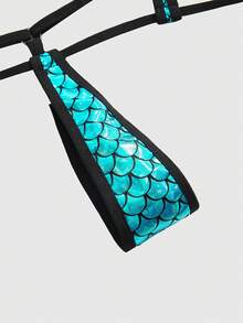 ROMWE Grunge Punk Mono sexy con revestimiento de escamas de pescado estilo punk oscuro - Azul - Ver 4