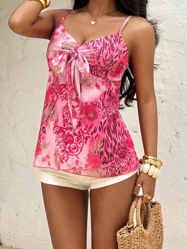 EgrlEra Fashionable Casual Vacation Leopard Floral Lightweight Textured Fabric Women Tank Top