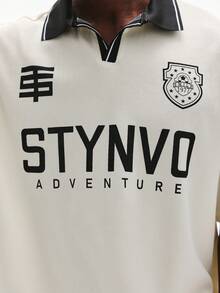 STYNVO 男士字母印花休闲百搭短袖Polo衫，夏季 - 米色 - 查看 5