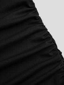 Lyrianda 大码女士优雅派对鸡尾酒礼服，酒红色，金属装饰，修身短款连衣裙 - 黑色 - 查看 3