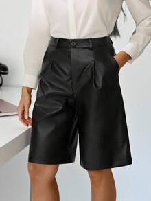 SHEIN Tall Fashionable Versatile Solid Color Loose Shorts - Black - View 9