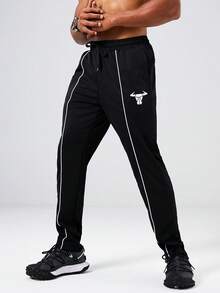 Manfinity Acti Log Men's Elastic Waist Drawstring Loose Casual Sports Pants Sweat Pants - Black - View 3