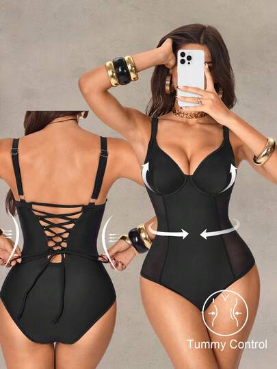 Shapewave 26SS Spring/Summer Vacation Beach Tummy Control Underwire Supportive Black Mesh Sexy Elegant One-Piece Swimsuit,New Women's Swimwear ArrivalFor School,Suitable For Holiday, Date, Afternoon Tea, Western, Cruise, Beach, Island, Road Trip, All Seasons, Music Festival, Boho Vacation,Bohemian Vacation, Chill Autumn ,Western Boho ,Elegant Tops For Women