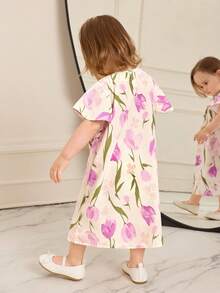 SHEIN Baby Girl Ditsy Floral Ruffle Trim Casual Nightgown Loungewear - Multicolor - View 2