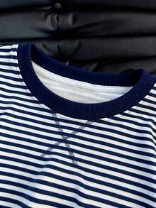 Resyla Áo nỉ cổ tròn in sọc cổ điển dành cho nữ cỡ lớn, thoải mái khi mặc ngoài trời, thể thao và mặc thường ngày vào mùa thu/đông. - Nhiều màu - Xem 4