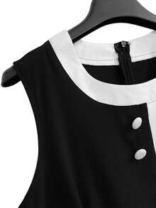 GlowEve CURVE Plus Size Elegant Colorblock Sleeveless Dress, Summer - Black - View 5