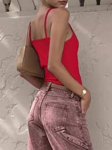 Zyxie Women's Casual Sleeveless Crop Top, Minimalist Solid Color, Suitable For Daily Commute, Summer - Red - View 4