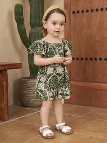 SHEIN Baby Girl Ditsy Floral Ruffled Collar Casual Romper - Multicolor - View 3