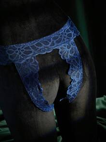 SpicyHot 女士蕾丝内衣两件套，极其性感，含钢圈文胸和内裤 - 藏蓝色 - 查看 6