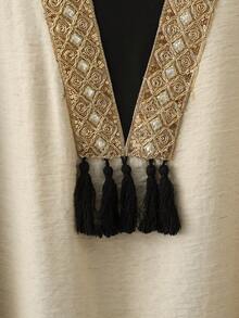 GlowEve 女士纯色领饰长袖连衣裙 - 杏色 - 查看 4